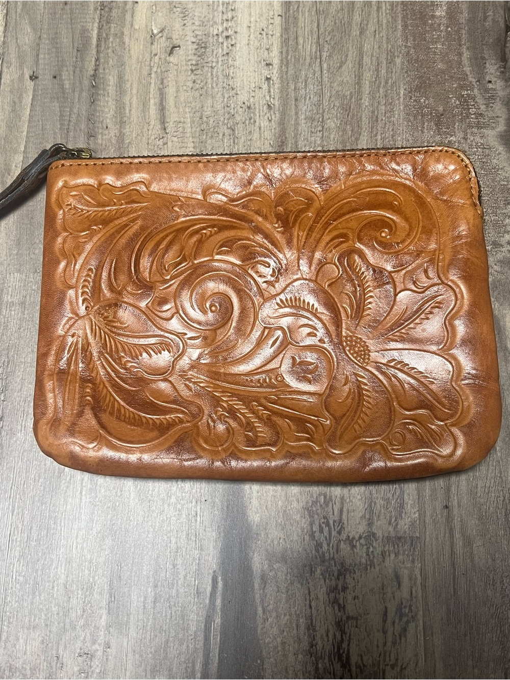 Patricia Nash Cassini Tooled Leather Wristlet Pouch Florence Tan Floral